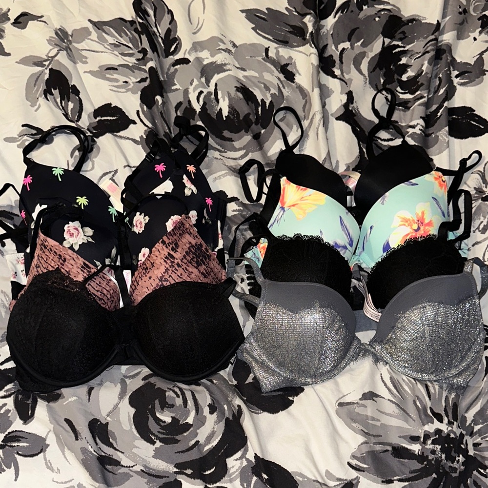 Victoria's Secret Black, Silver, and Floral Bras